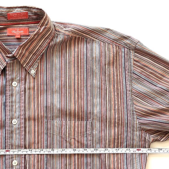 Faconnable Mens Button Down Cotton Dress Shirt XXL Multi Color Stripes - Picture 12 of 12